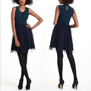 Anthropologie Weston Wear Navy Blue Gray Polka Dot Anabela Dress Size Medium